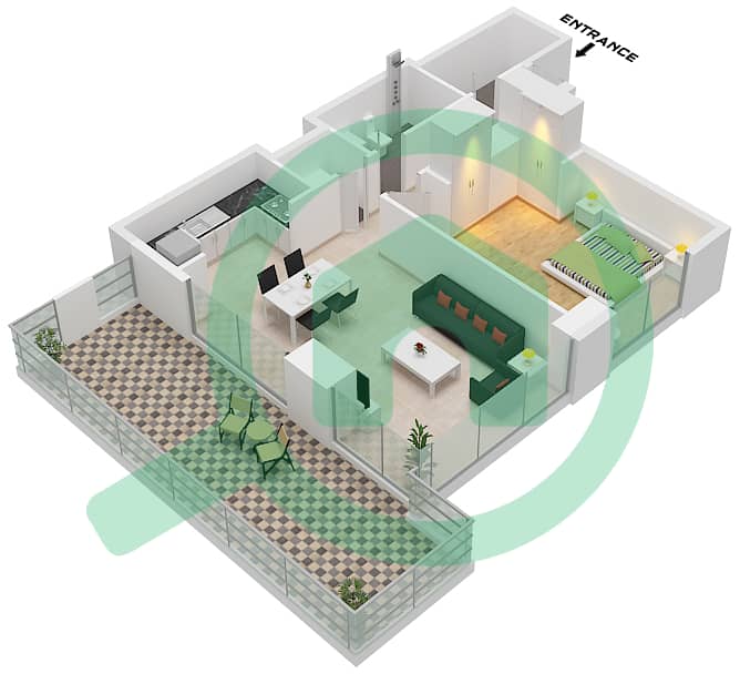 Блувотерс Бей - Апартамент 1 Спальня планировка Тип/мера 3 PROMENADE / UNIT 3 Type 3 Promenade Unit 3 Podium 1 interactive3D