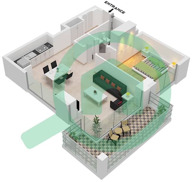 Блувотерс Бей - Апартамент 1 Спальня планировка Тип/мера 5 / UNIT 3,6 Type 5 Unit 3 Podium 3 
Unit 6 Floor 1 interactive3D