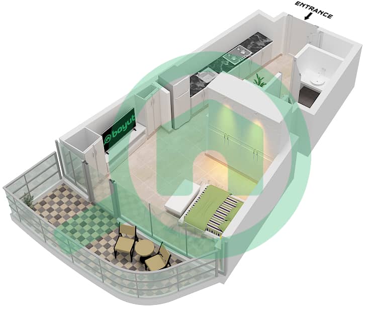 Эллингтон Вьюс II - Апартамент Студия планировка Тип/мера 2 / UNIT E01 FLOOR 1-14 Type 2 Unit E01 Floor 1-14 interactive3D
