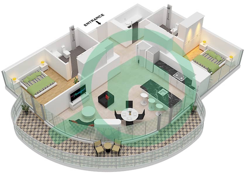 Эллингтон Вьюс II - Апартамент 2 Cпальни планировка Тип/мера 1/UNIT W02,E04 FLOOR 1-11 Type 1 Unit W02 Floor 1-7 E04 Floor 2-11 interactive3D
