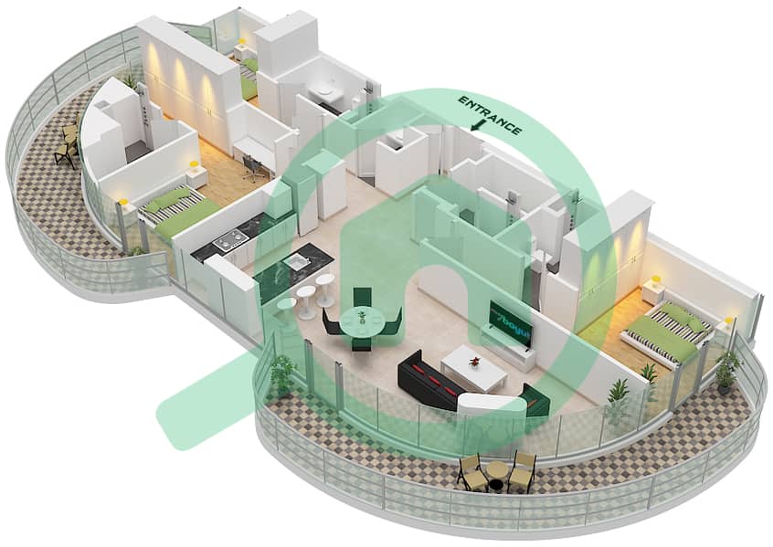 Ellington Views II - 3 Bedroom Apartment Type/unit 1/UNIT E04,E08 FLOOR 14 Floor plan Type 1 Unit E04 Floor 15,16 E08 Floor 14 interactive3D