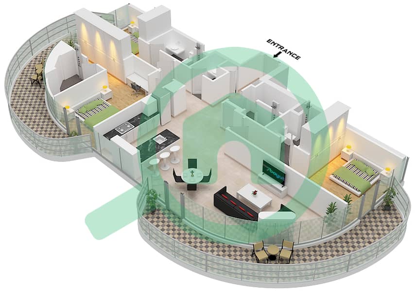 Эллингтон Вьюс II - Апартамент 3 Cпальни планировка Тип/мера 3/UNIT E08,E10 FLOOR 1-13 Type 3 E08 Floor 1,13 E10 Floor 2-12 interactive3D
