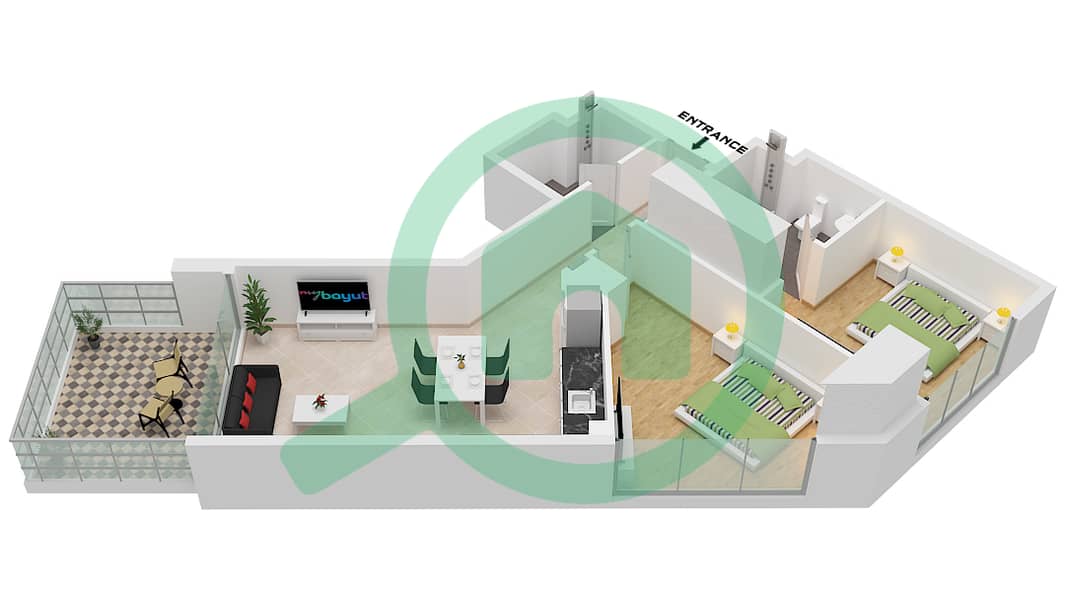 المخططات الطابقية لتصميم النموذج / الوحدة A/UNIT 8 FLOOR 7-24,26-50 شقة 2 غرفة نوم - نوتيكا 2 Type A Unit 8 Floor 7-24,26-50 interactive3D