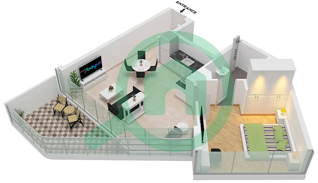 المخططات الطابقية لتصميم النموذج / الوحدة C/UNIT 7 FLOOR 7-24,26-54 شقة 1 غرفة نوم - نوتيكا 2 Type C Unit 7 Floor 7-24,26-54 interactive3D