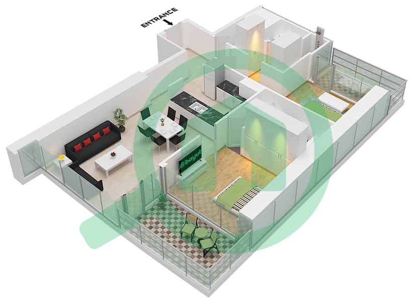 المخططات الطابقية لتصميم النموذج 4 FLOOR 18-23,25-50 شقة 2 غرفة نوم - هاربور لايتس Type 4 Floor 18-23,25-50 interactive3D