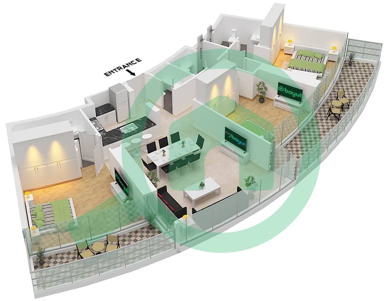 Harbour Lights - 3 Bedroom Apartment Type 8 FLOOR 25-50 Floor plan Type 8 Floor 25-50 interactive3D