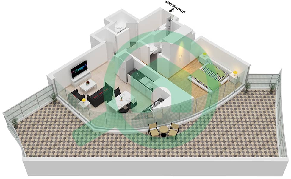 Canal Crown - 1 Bedroom Apartment Type A1 FLOOR 5 Floor plan Type A1 Floor 5 interactive3D