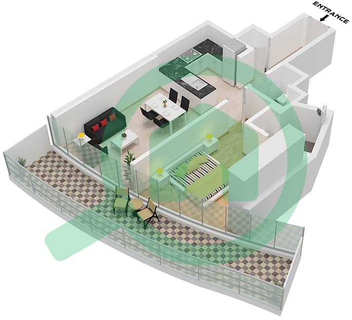 运河皇冠大厦 - 1 卧室公寓类型B1 FLOOR 5戶型图 Type B1 Floor 5 interactive3D