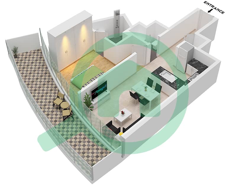 Canal Crown - 1 Bedroom Apartment Type B1-M FLOOR 5 Floor plan Type B1-M Floor 5 interactive3D