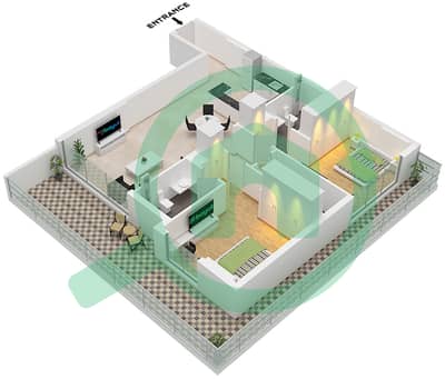 المخططات الطابقية لتصميم الوحدة 01 FLOOR 1-10 شقة 2 غرفة نوم - آرك ريزيدنس