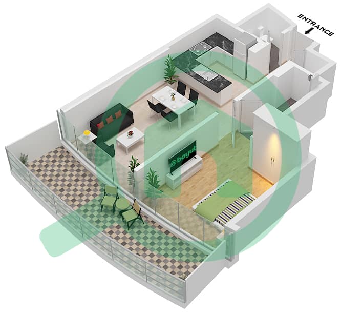 Canal Crown - 1 Bedroom Apartment Type I1-M FLOOR 20 Floor plan Type I1-M Floor 20 interactive3D
