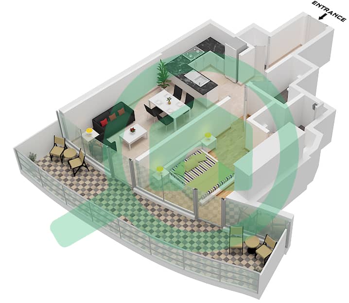 Canal Crown - 1 Bedroom Apartment Type M1 FLOOR 2 Floor plan Type M1 Floor 2 interactive3D