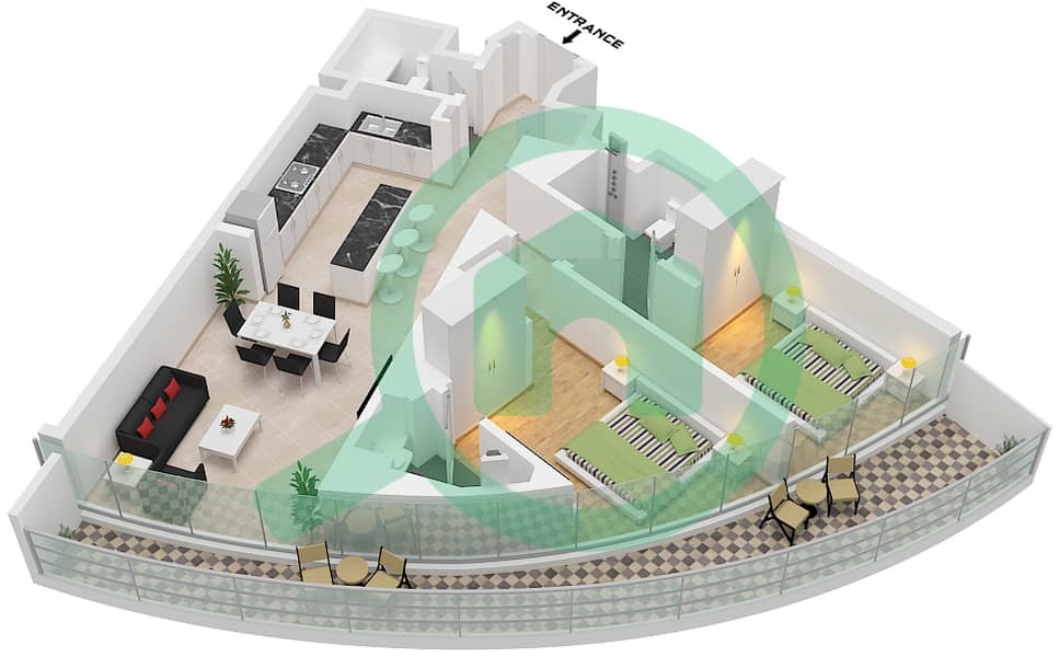 Канал Краун - Апартамент 2 Cпальни планировка Тип A6 FLOOR 2 Type A6 Floor 2 interactive3D