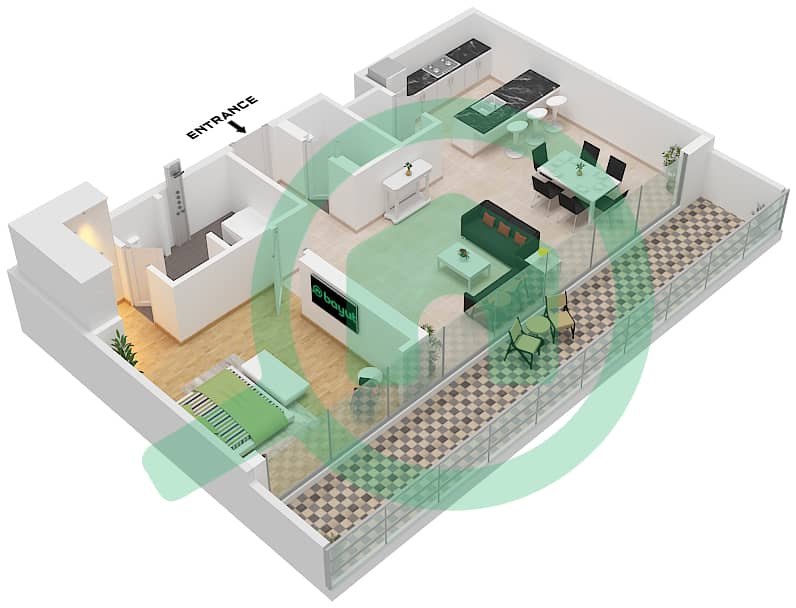 Kempinski Residences The Creek - 1 Bedroom Apartment Type A FLOOR 1-12 Floor plan Type A Floor 1-12 interactive3D