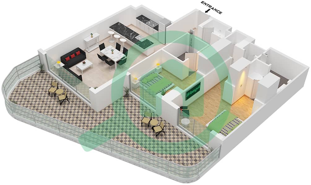 Kempinski Residences The Creek - 2 Bedroom Apartment Type B FLOOR GROUND Floor plan Type B Floor Ground interactive3D