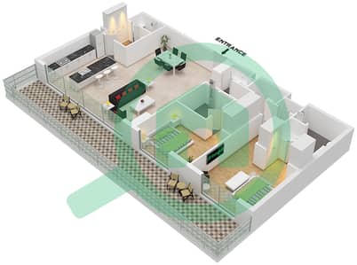 凯宾斯基溪畔公寓 - 2 卧室公寓类型D FLOOR 2-9戶型图