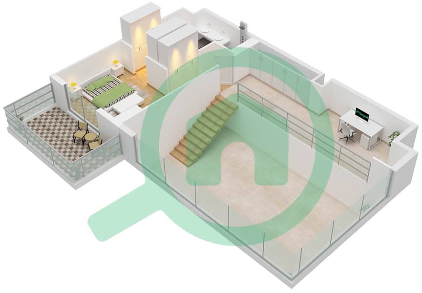 凯宾斯基溪畔公寓 - 2 卧室公寓类型B FLOOR 1,3,5,7,9,11戶型图 Type B Floor 2,4,6,8,10,12,Upper interactive3D