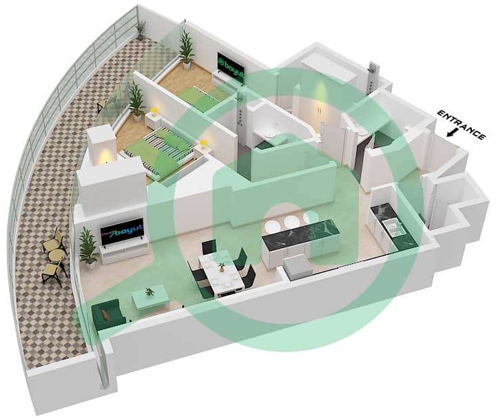 Canal Crown - 2 Bedroom Apartment Type D1-M FLOOR 20 Floor plan Type D1-M Floor 20 interactive3D
