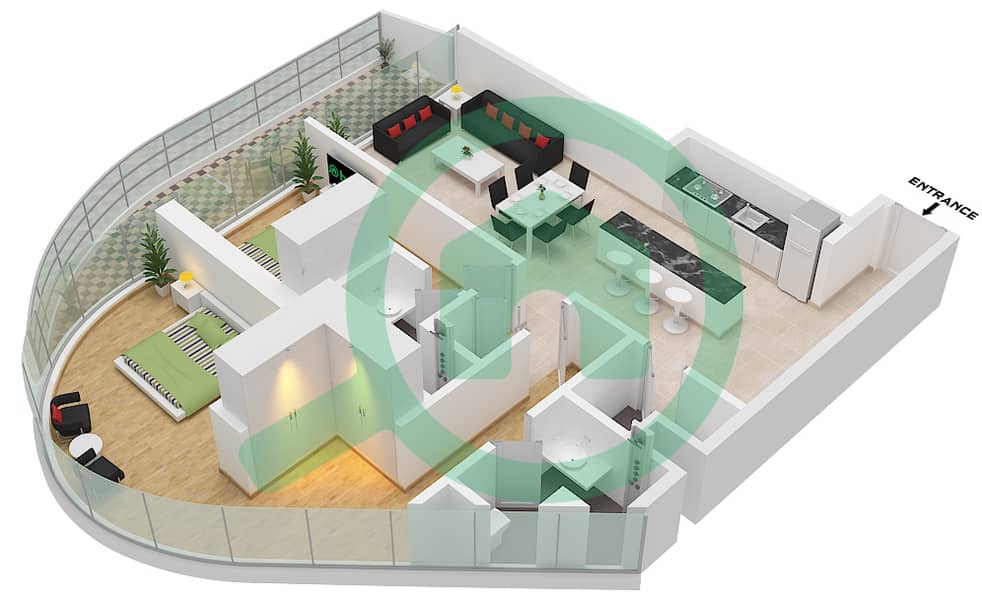 Canal Crown - 2 Bedroom Apartment Type F1 FLOOR 2 Floor plan Type F1 Floor 2 interactive3D