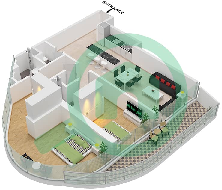 Canal Crown - 2 Bedroom Apartment Type F1-M FLOOR 2 Floor plan Type F1-M Floor 2 interactive3D