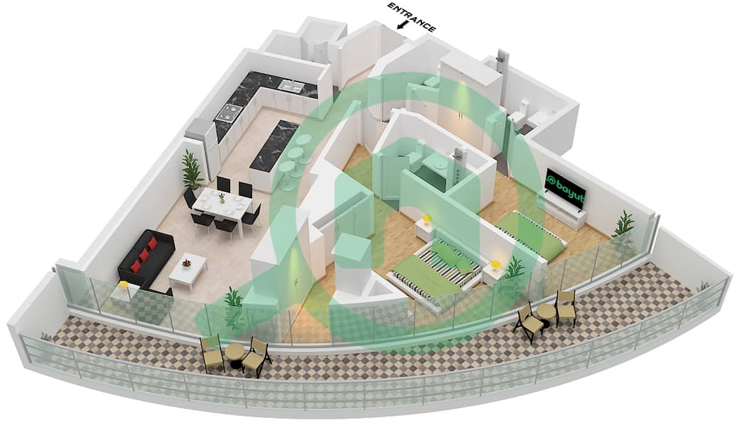 Canal Crown - 2 Bedroom Apartment Type D1 FLOOR 20 Floor plan Type D1 Floor 20 interactive3D