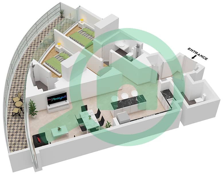 Canal Crown - 2 Bedroom Apartment Type A6-M FLOOR 2 Floor plan Type A6-M Floor 2 interactive3D