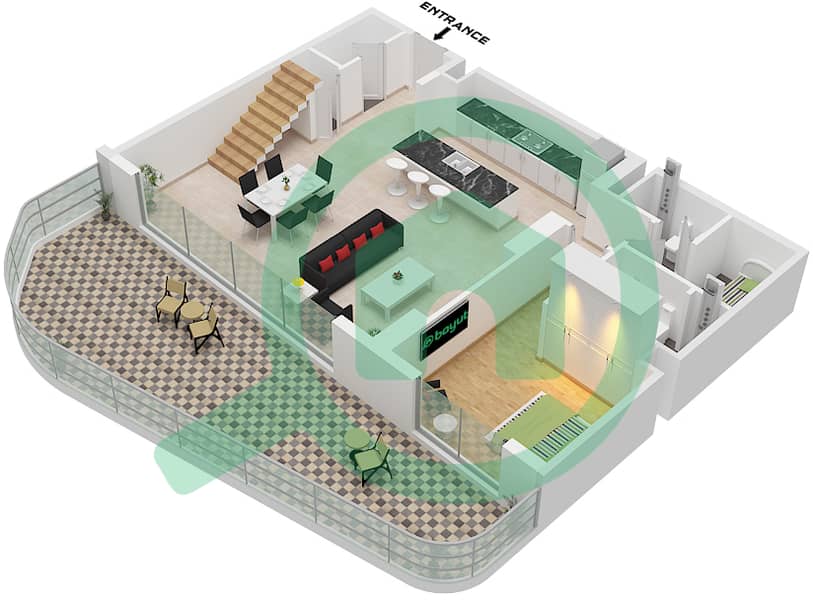 Kempinski Residences The Creek - 3 Bedroom Apartment Type A FLOOR 1,2,4 Floor plan Type A Floor Ground,Lower interactive3D