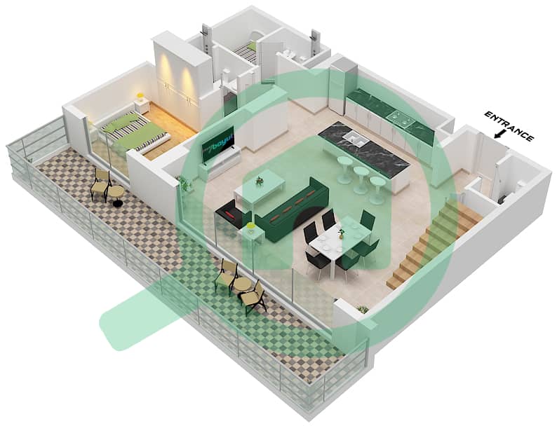 凯宾斯基溪畔公寓 - 3 卧室公寓类型A FLOOR 2,3,4,5,6,10,戶型图 Type A Floor 2,4,6,10,Lower interactive3D