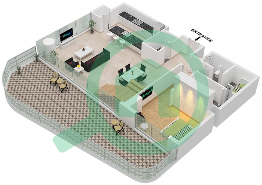 凯宾斯基溪畔公寓 - 3 卧室公寓类型B FLOOR 1戶型图 Type B Floor Ground,Lower interactive3D