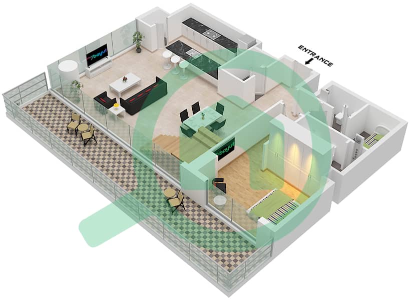 凯宾斯基溪畔公寓 - 3 卧室公寓类型B FLOOR 2,3,4,5戶型图 Type B Floor 2,4,Lower interactive3D