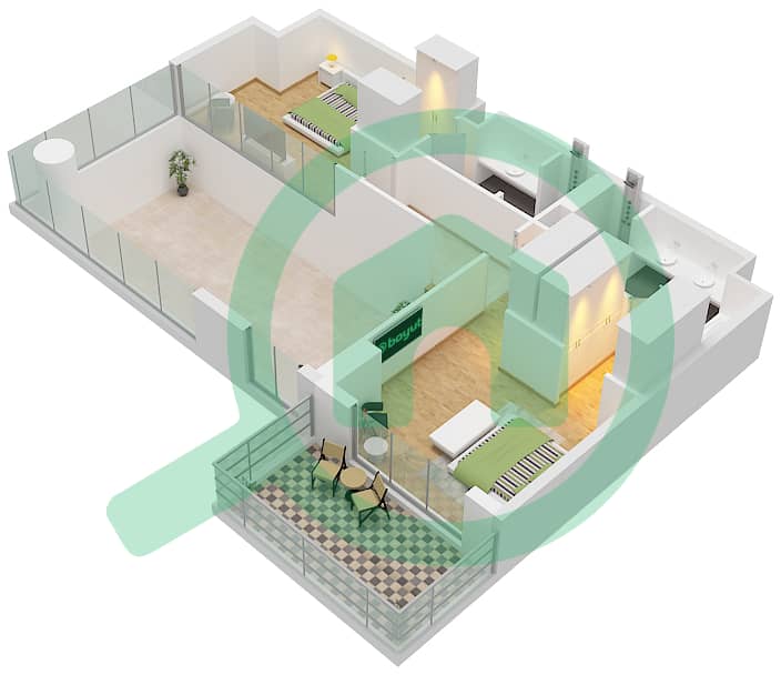 凯宾斯基溪畔公寓 - 3 卧室公寓类型B FLOOR 2,3,4,5戶型图 Type B Floor 3,5,Upper interactive3D