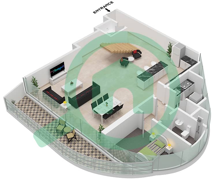 Canal Crown - 2 Bedroom Apartment Type G1 FLOOR 3-5 Floor plan Type G1 Lower Floor 3 interactive3D