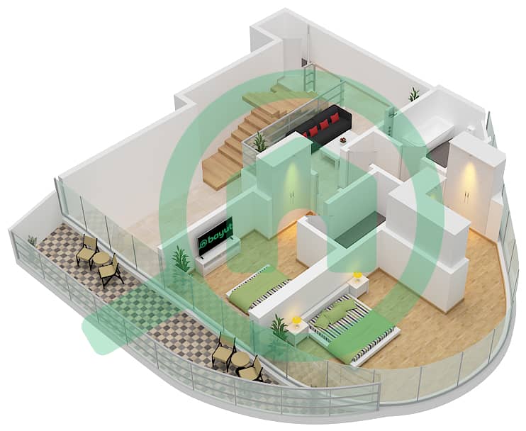 Canal Crown - 2 Bedroom Apartment Type G1 FLOOR 3-5 Floor plan Type G1 Upper Floor 4 interactive3D