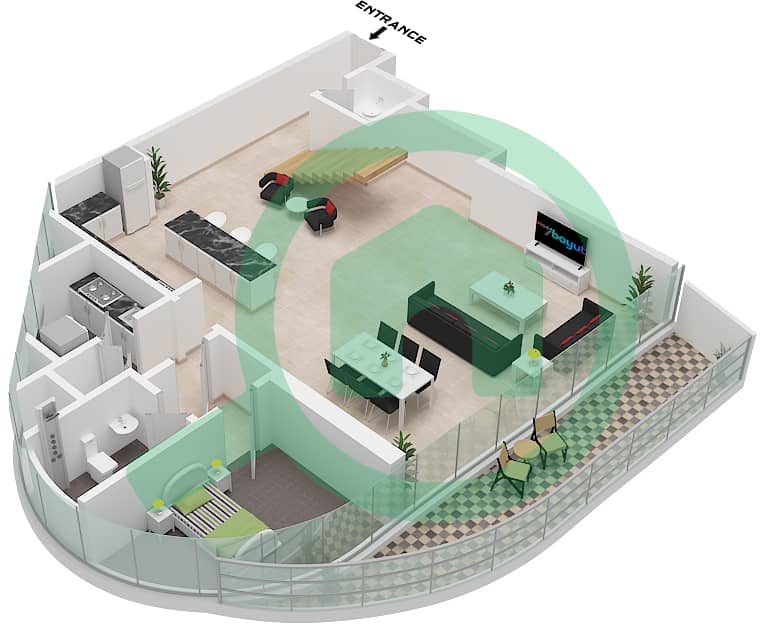 Canal Crown - 2 Bedroom Apartment Type G1-M FLOOR 3-5 Floor plan Type G1-M Lower Floor 3 interactive3D