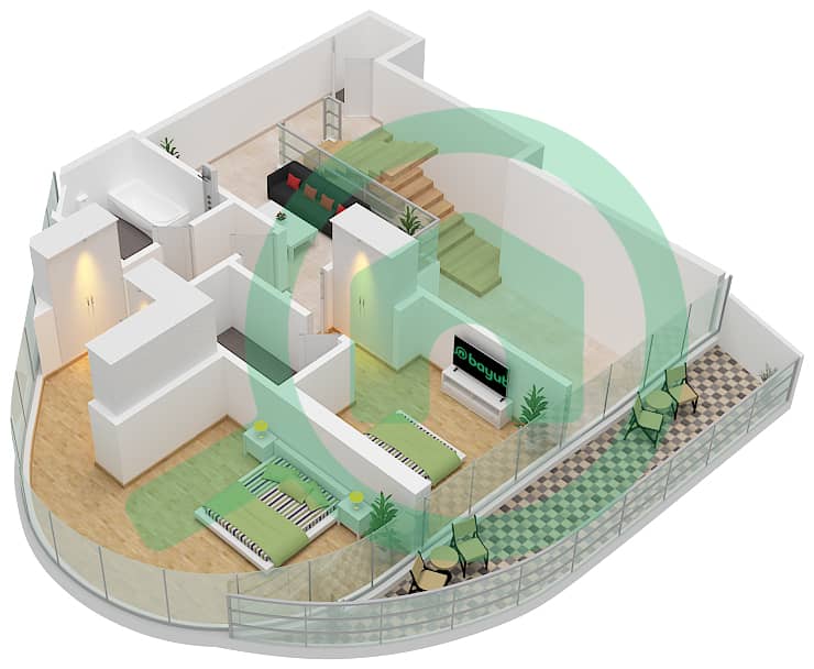 Canal Crown - 2 Bedroom Apartment Type G1-M FLOOR 3-5 Floor plan Type G1-M Upper Floor 4 interactive3D