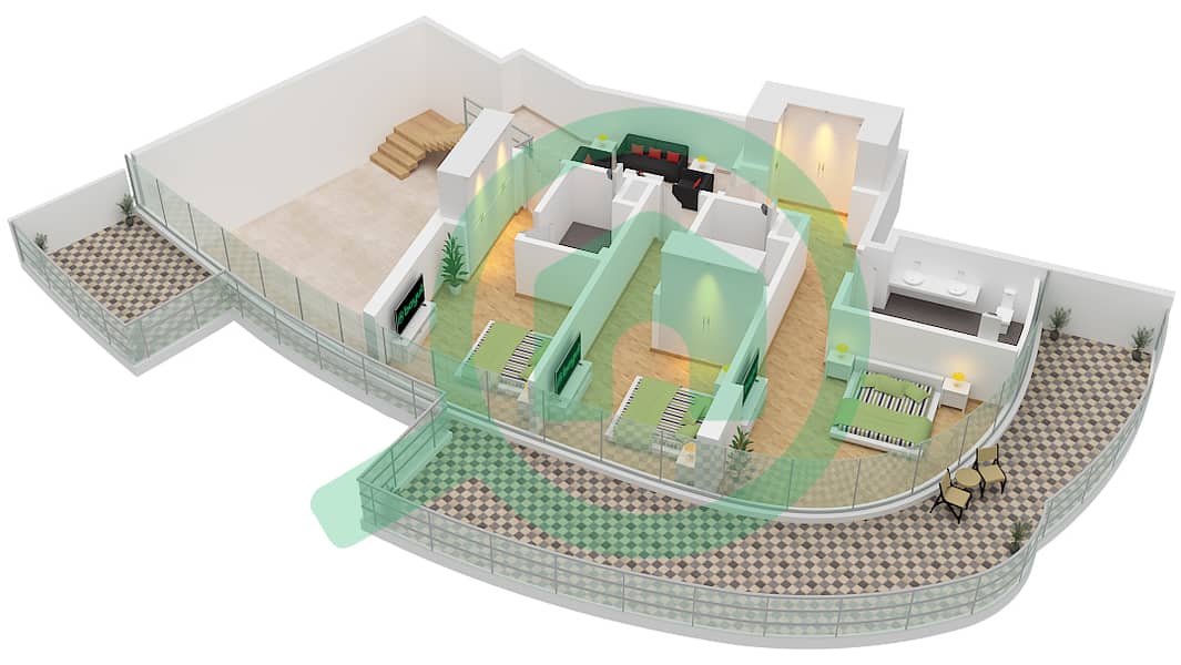 Canal Crown - 3 Bedroom Apartment Type A1 FLOOR 36,37 Floor plan Type A1 Upper Floor 37 interactive3D