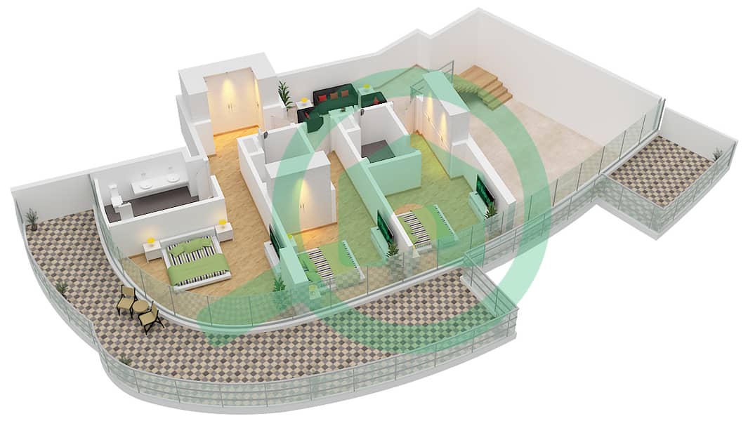 Canal Crown - 3 Bedroom Apartment Type A1-M FLOOR 36,37 Floor plan Type A1-M Upper Floor 37 interactive3D