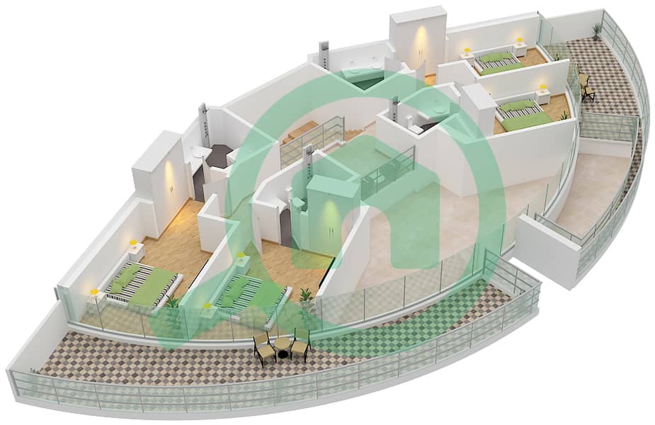 Canal Crown - 4 Bedroom Apartment Type A1 FLOOR 36,37 Floor plan Type A1 Upper Floor 37 interactive3D