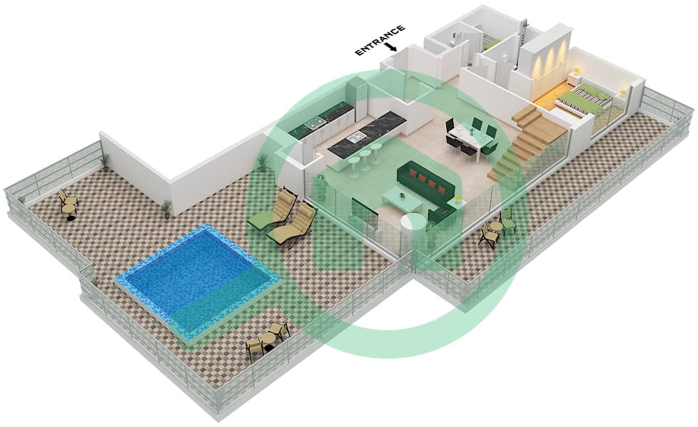 凯宾斯基溪畔公寓 - 3 卧室公寓类型B FLOOR 10,11戶型图 Type B Floor 10,Lower interactive3D