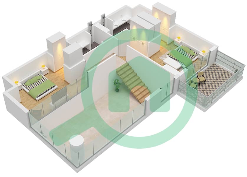 凯宾斯基溪畔公寓 - 3 卧室公寓类型B FLOOR 10,11戶型图 Type B Floor 11,Upper interactive3D