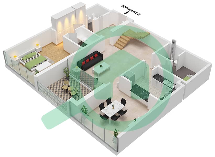 Lamar Residence - 4 Bedroom Apartment Type E Floor plan Type E Lower Floor interactive3D