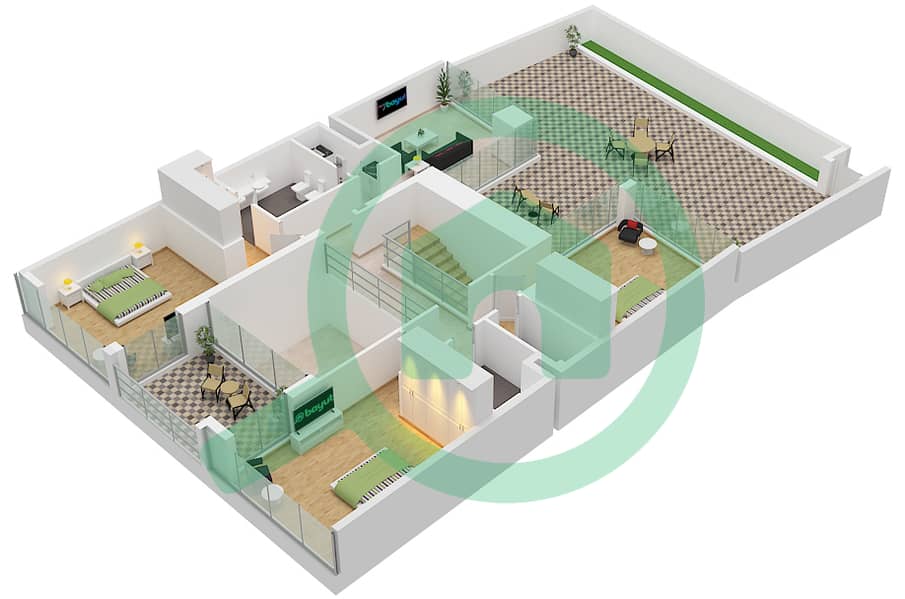 Lamar Residence - 4 Bedroom Apartment Type E Floor plan Type E Upper Floor interactive3D