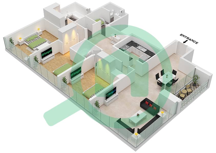 Lamar Residence - 3 Bedroom Apartment Type B2 Floor plan Type B2 interactive3D