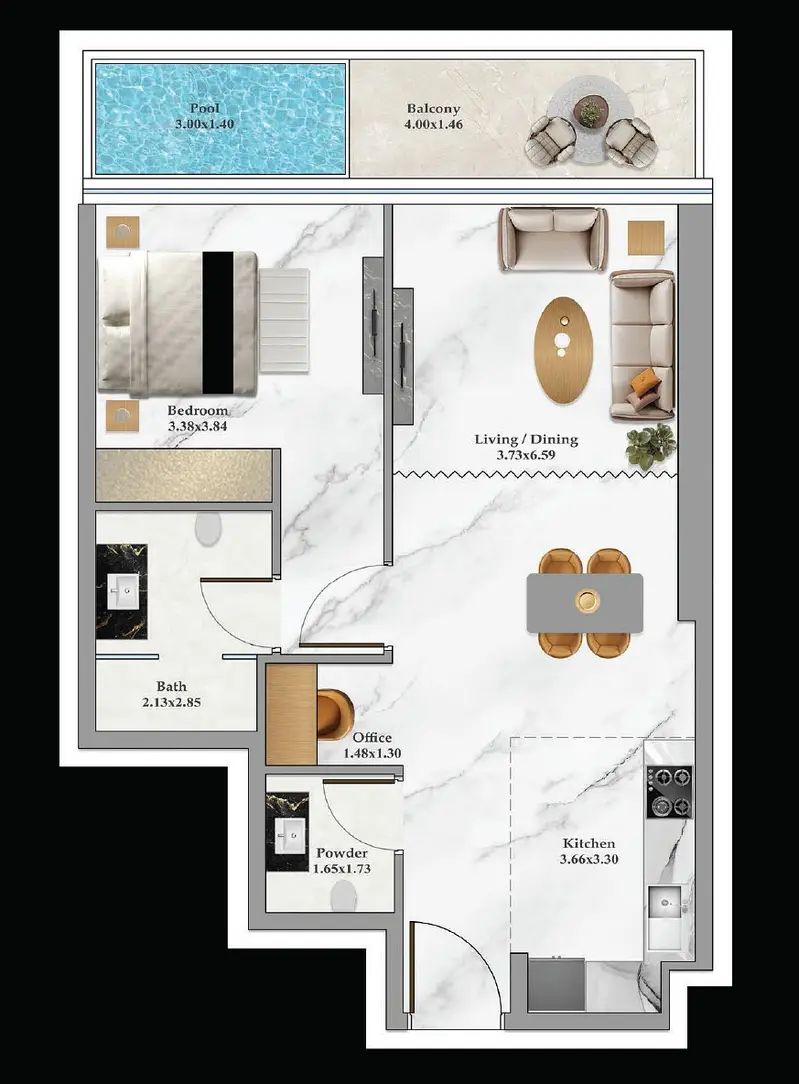 1 BR floor plan