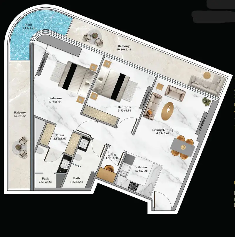 2 BR floor plan