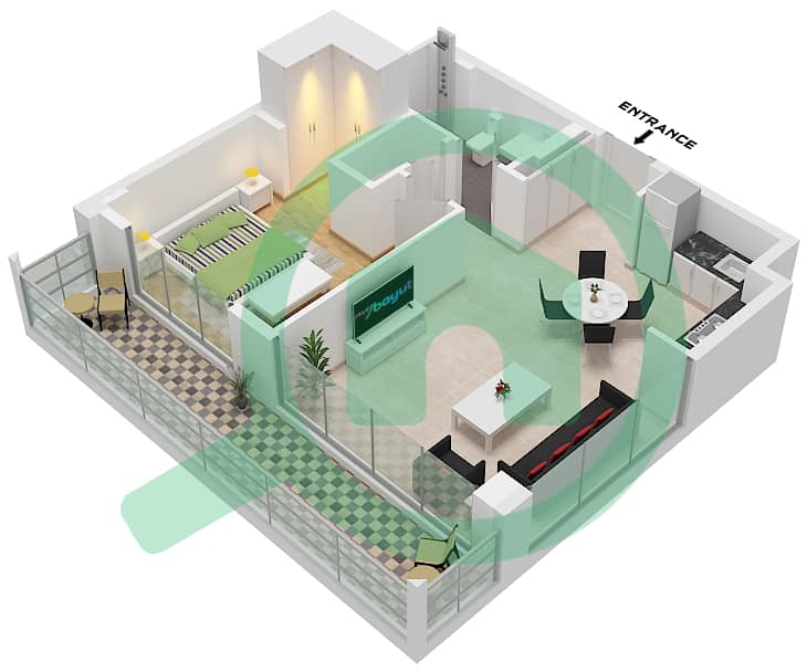المخططات الطابقية لتصميم الوحدة 1 FLOOR 1 شقة 1 غرفة نوم - سيدار في شاطئ الخور بناية 3 Unit 1 Floor 1 interactive3D