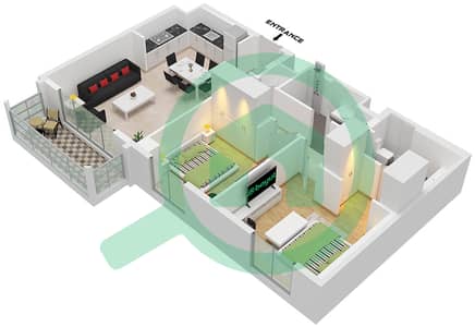 المخططات الطابقية لتصميم الوحدة 2 FLOOR 1 شقة 2 غرفة نوم - سيدار في شاطئ الخور بناية 3