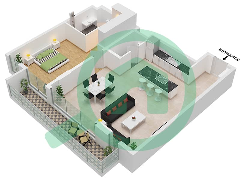Summer Terraces - Апартамент 1 Спальня планировка Тип/мера T / UNIT 6 Type T Unit 6 interactive3D