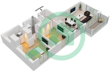 المخططات الطابقية لتصميم الوحدة 3 FLOOR 1-9 شقة 2 غرفة نوم - سيدار في شاطئ الخور بناية 3