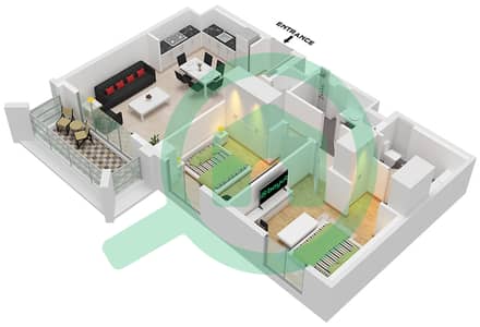 المخططات الطابقية لتصميم الوحدة 2 FLOOR 2-9 شقة 2 غرفة نوم - سيدار في شاطئ الخور بناية 3